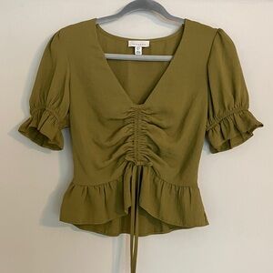 TOPSHOP Margot Ruched Crop Top Olive Green Cottagecore 2
